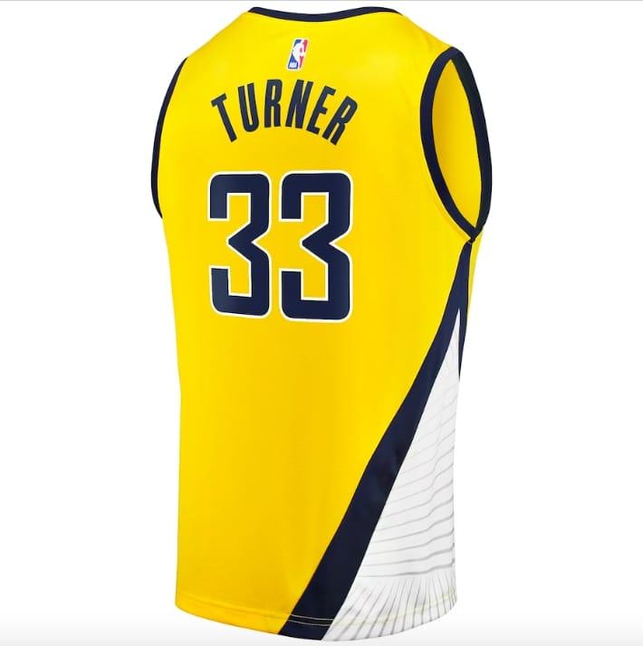 Баскетбольная джерси Indiana Pacers  #33 Myles Turner Fast Break Statement Gold Jersey