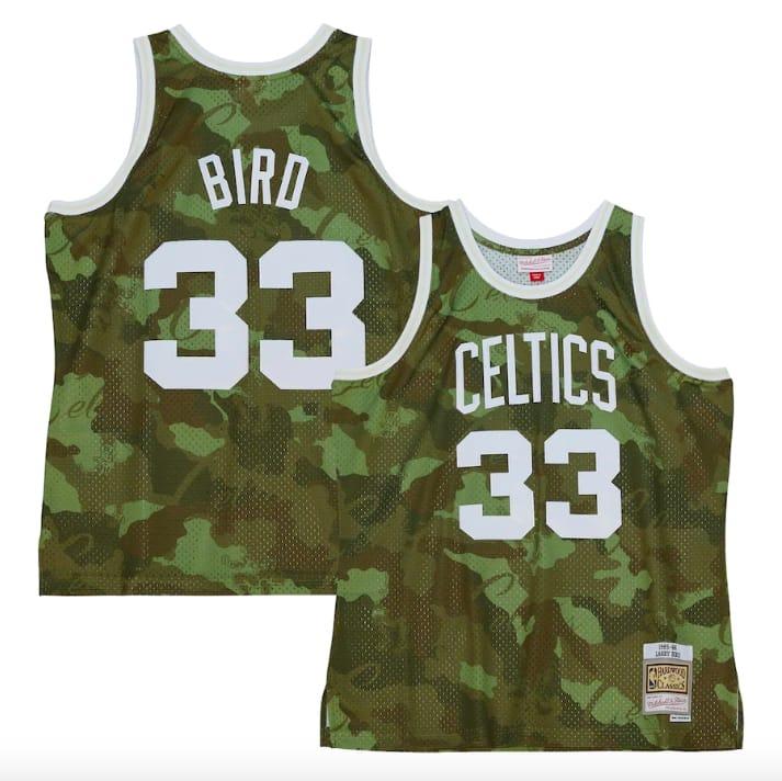 Баскетбольная джерси 1985-86 Boston Celtics #33 Larry Bird Ghost Green Camo Jersey