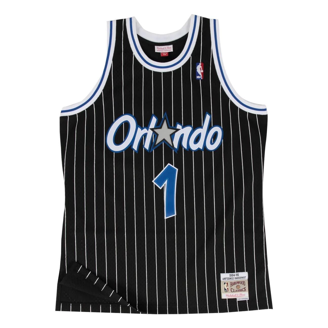 Баскетбольная джерси 1994-95 Orlando Magic Penny Hardaway #1 Swingman Hardwood Classics Black Pinstripes Jersey