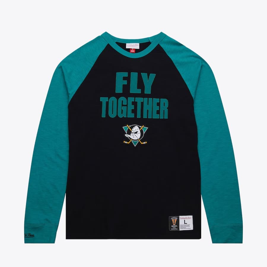 Лонгслив Mitchell & Ness Black Anaheim Ducks Vintage Logo Legendary Slub Long Sleeve T-Shirt