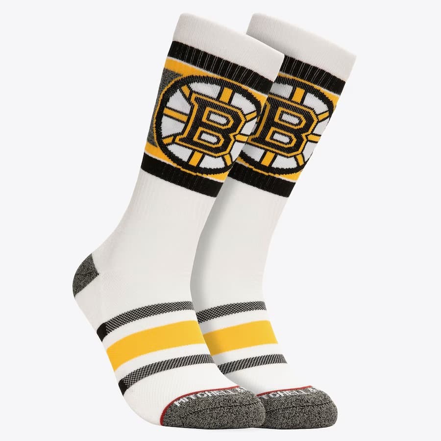 Спортивные носки Mitchell & Ness White Boston Bruins Power Play Crew Socks