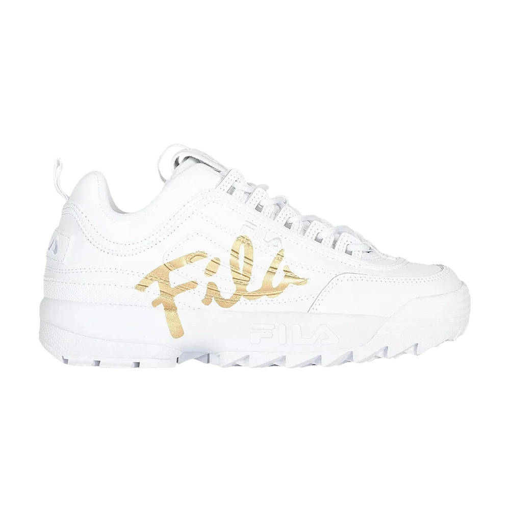 Krossovki-Fila-Wmns-Disruptor-2-Script-White-Metallic-Gold