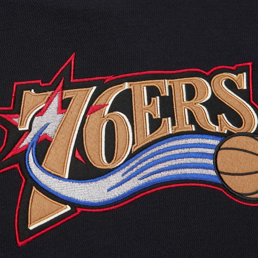 Худи Mitchell & Ness Black Philadelphia 76ers Vintage Logo Thermal Lightweight Pullover Hoodie