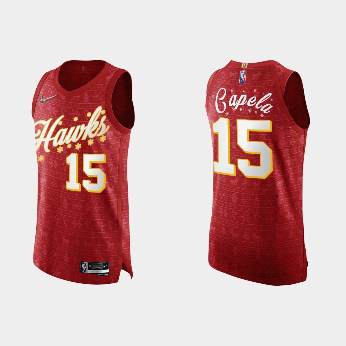 Баскетбольная джерси 2021 Atlanta Hawks #15 Clint Capela 75th Christmas Red Authentic Jersey