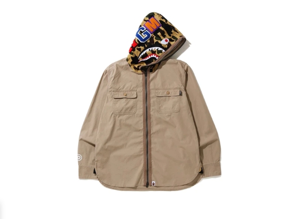 Рубашка BAPE 1st Camo Shark Hoodie Shirt Beige