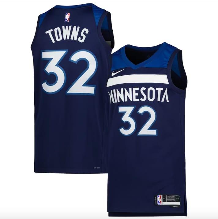 Баскетбольная джерси 2022-23 Minnesota Timberwolves #32 Karl-Anthony Towns Swingman Icon Navy Jersey