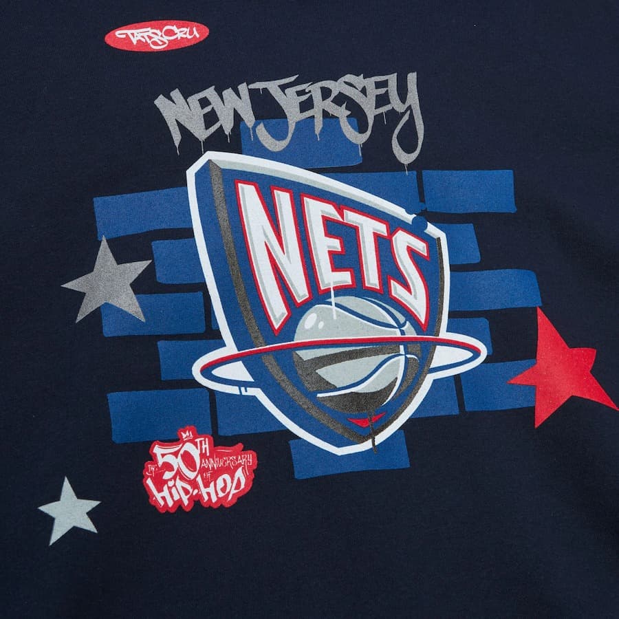 Худи Mitchell & Ness Navy New Jersey Nets Hardwood Classics Tats Cru The 50th Anniversary of Hip-Hop Brick Pullover Hoodie