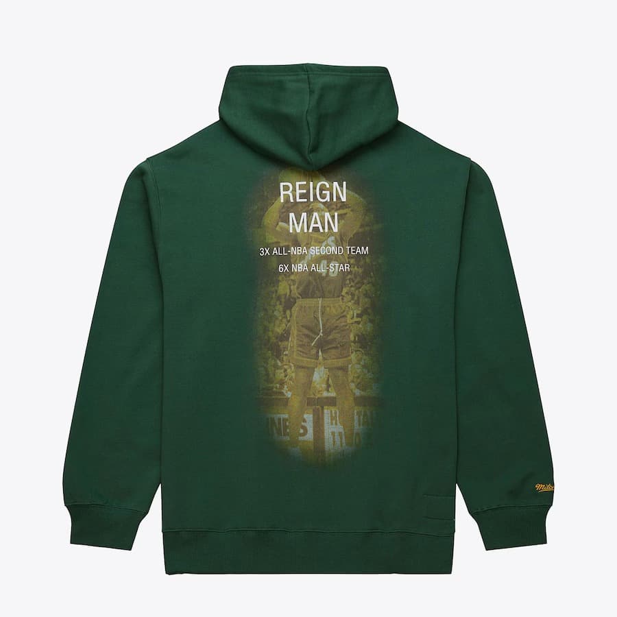 Худи Mitchell & Ness Shawn Kemp Green Seattle SuperSonics Name & Number Fleece Pullover Hoodie