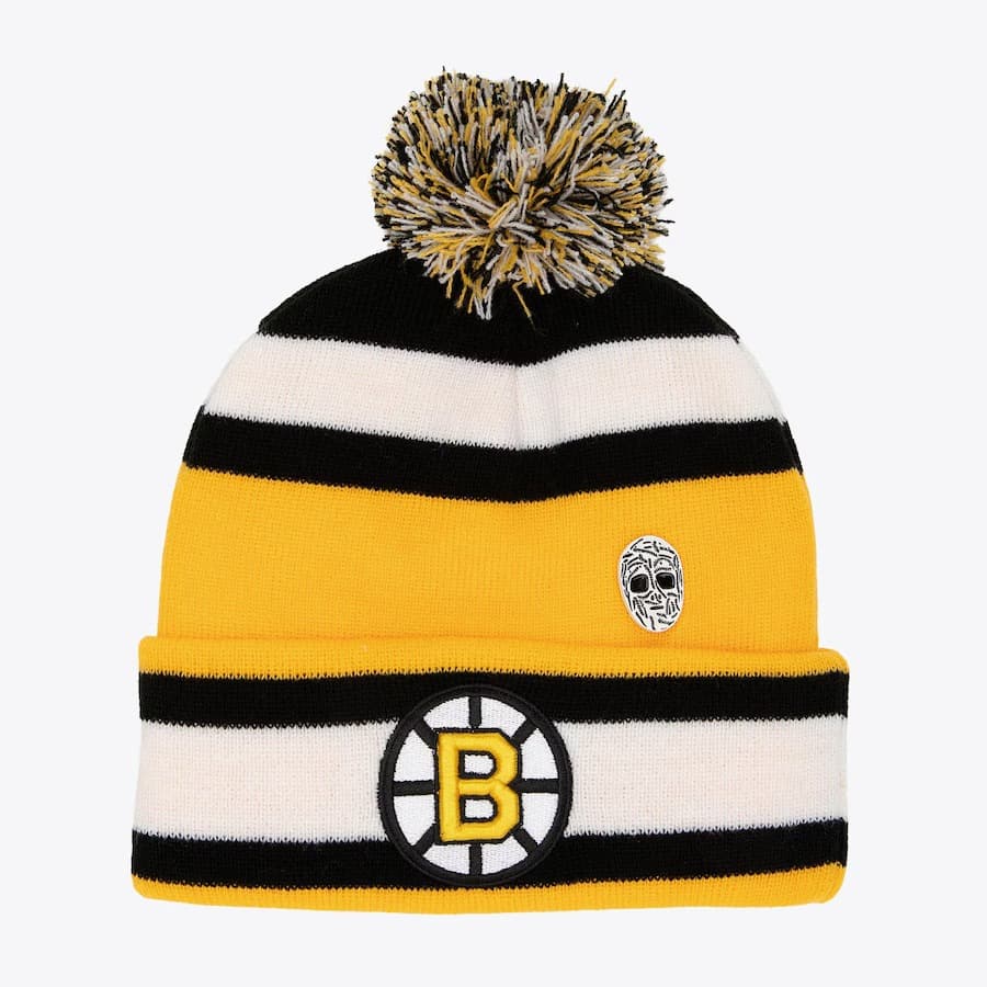 Шапка Mitchell & Ness Gold Boston Bruins 1970 Cuffed Knit Hat with Pom