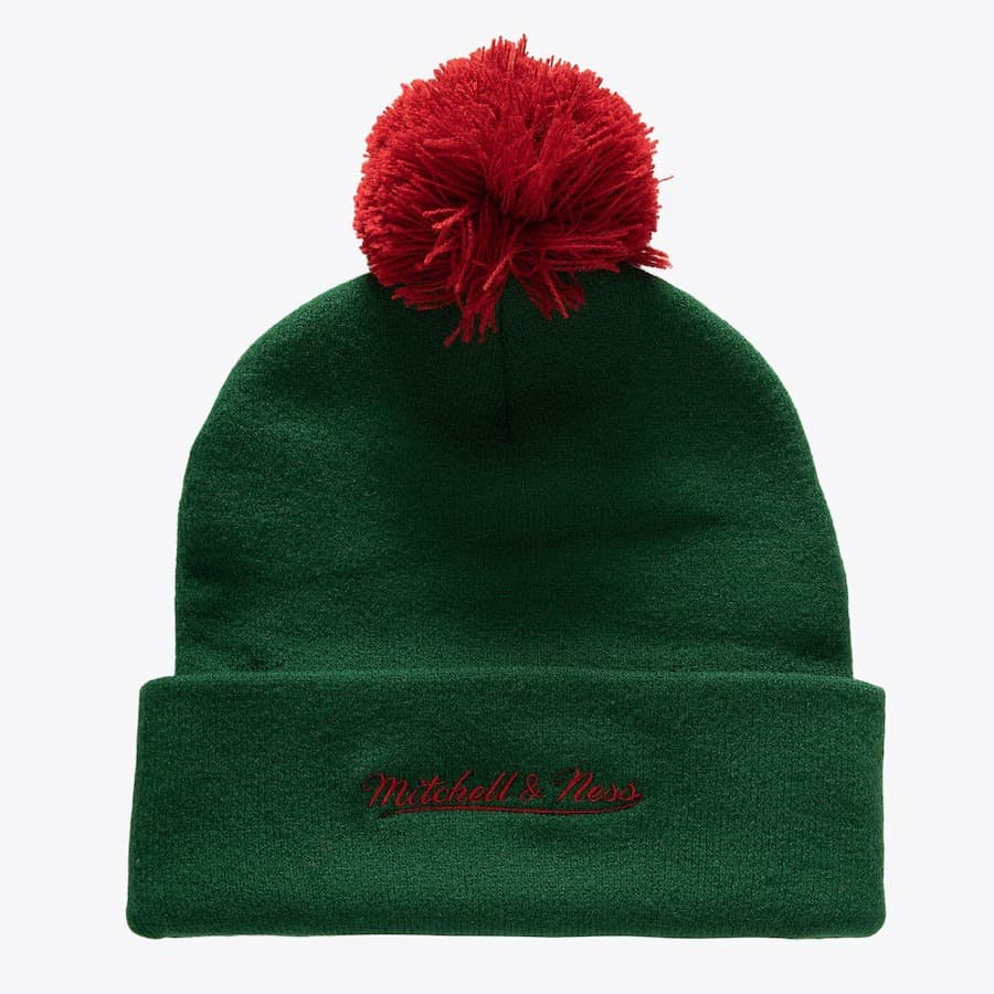 Шапка Mitchell & Ness Green Minnesota Wild Punch Out Cuffed Knit Hat with Pom