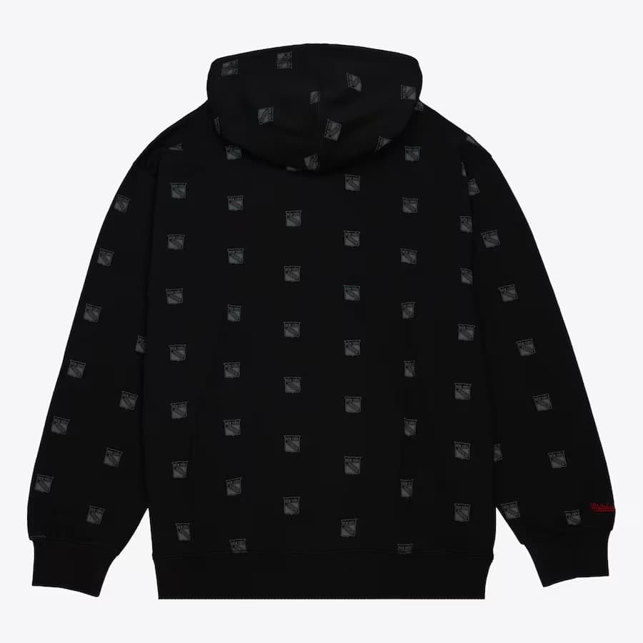 Худи Mitchell & Ness Black New York Rangers Allover Print Fleece Pullover Hoodie