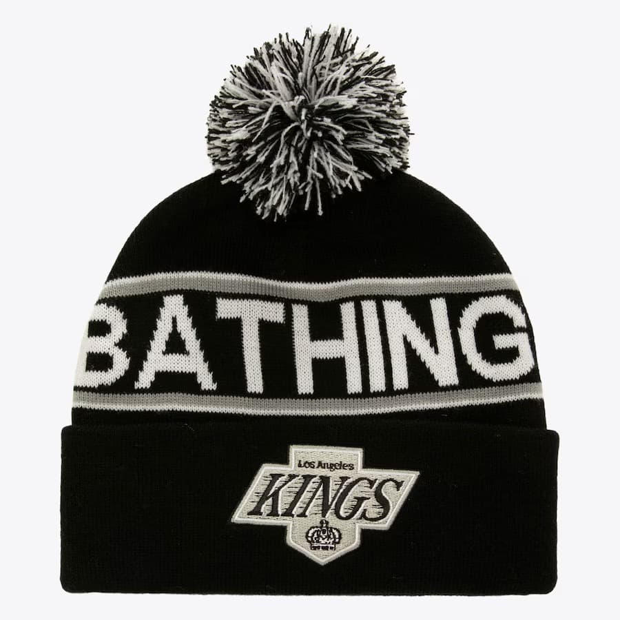 Шапка Mitchell & Ness x Bape Black Los Angeles Kings Cuffed Knit Pom Hat