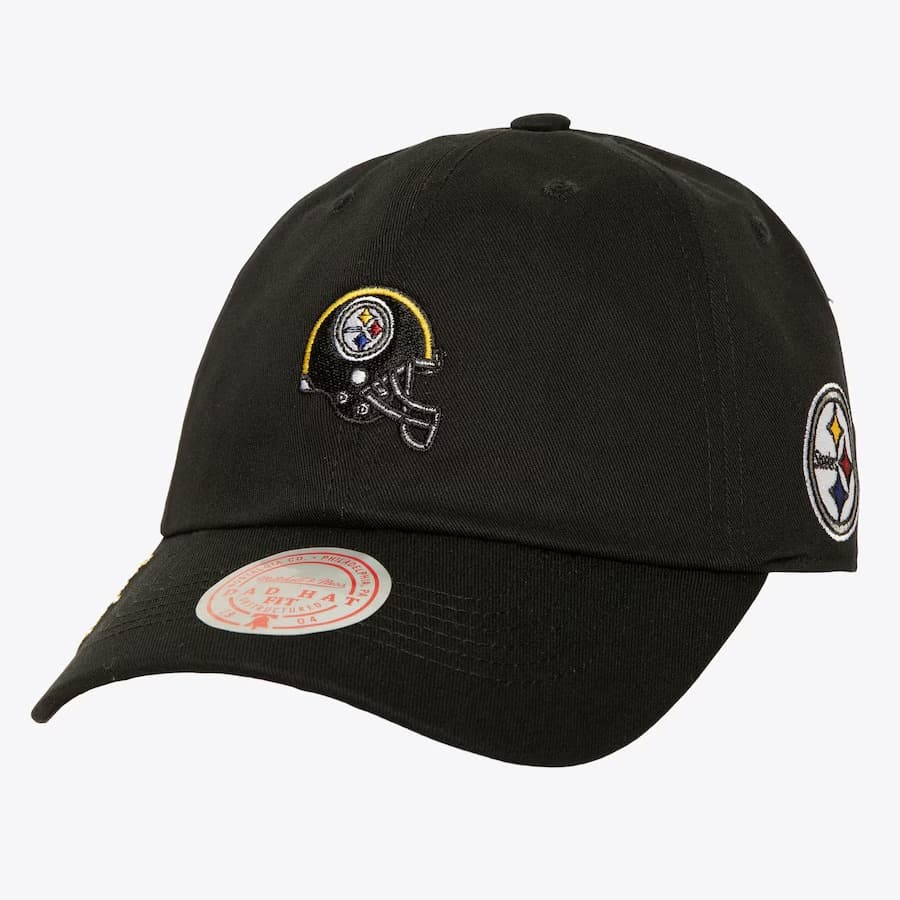Бейсболка Mitchell & Ness Black Pittsburgh Steelers Team Helmet Strapback Hat