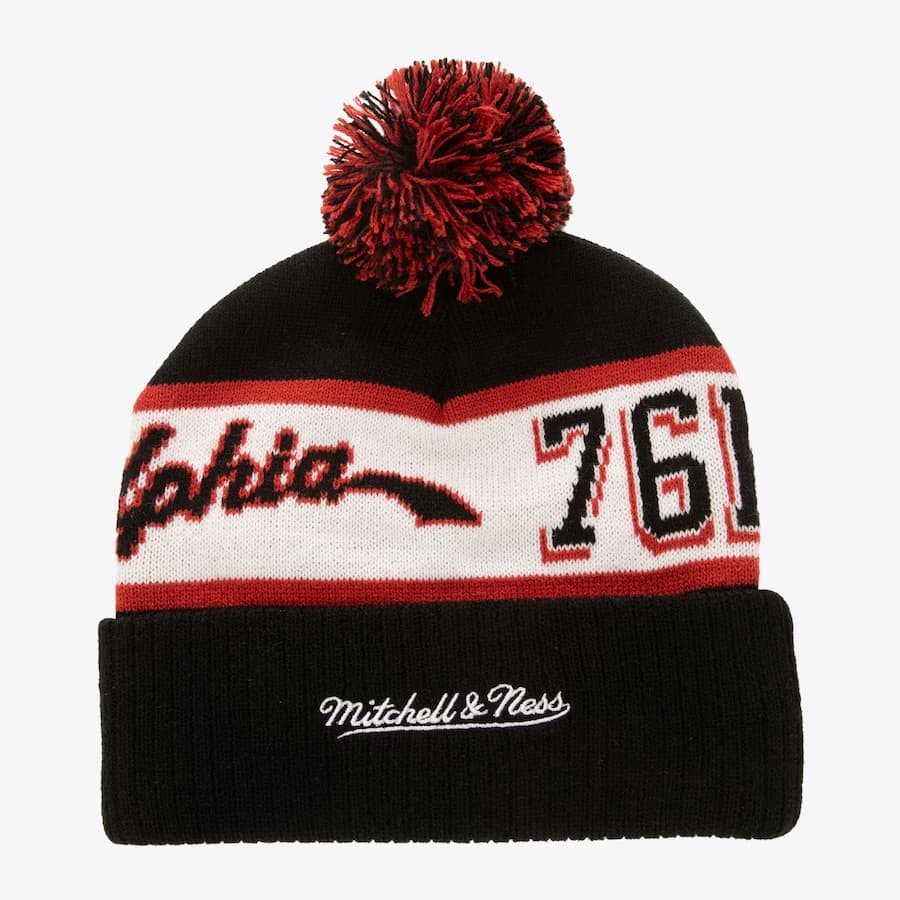 Mitchell-Ness-Black-Philadelphia-76ers-Hardwood-Classics-Block-Sweep-Cuffed-Knit-Hat-with-Pom-1