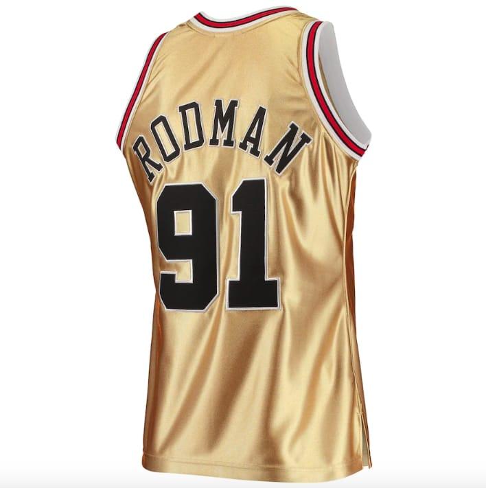 Баскетбольная джерси 1997-98 Chicago Bulls #91 Dennis Rodman 75th Anniversary Hardwood Classics Gold Jersey