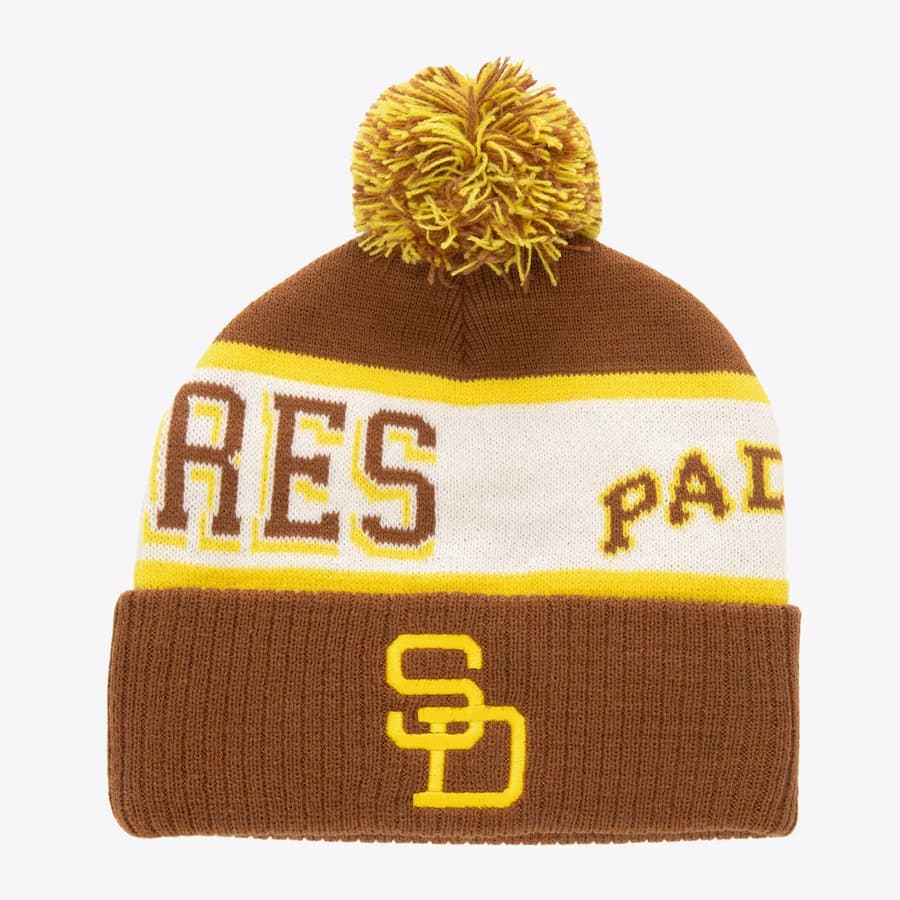 Шапка Mitchell & Ness Brown San Diego Padres Cooperstown Collection Block Sweep Cuffed Knit Hat with Pom