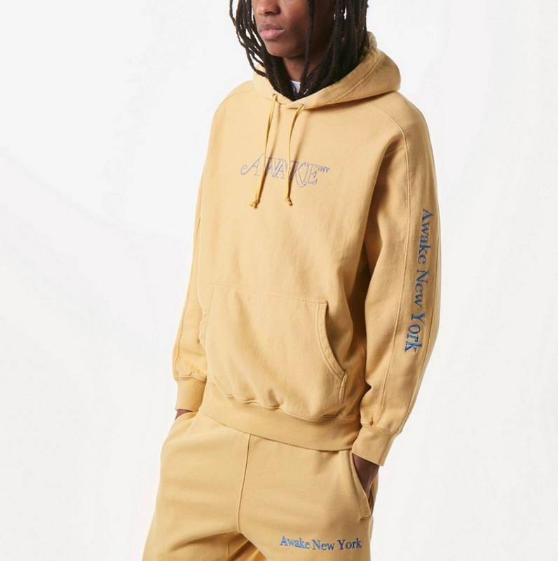Awake-Classic-Outline-Logo-Paneled-Embroidered-Hoodie-Mustard-3