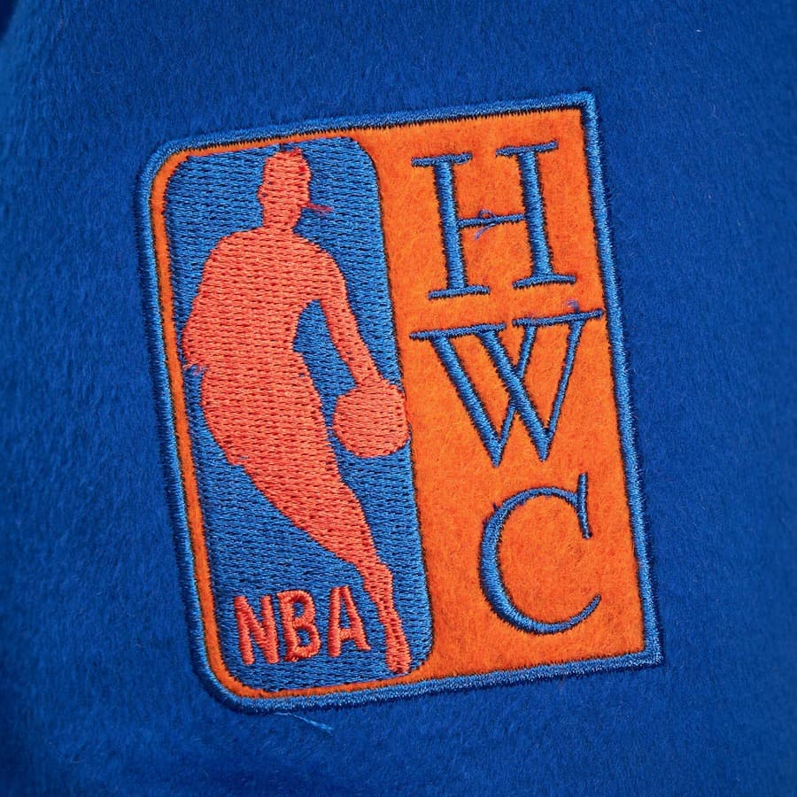 Бомбер Mitchell & Ness Blue New York Knicks Team History Vintage Logo Full-Snap Varsity Jacket