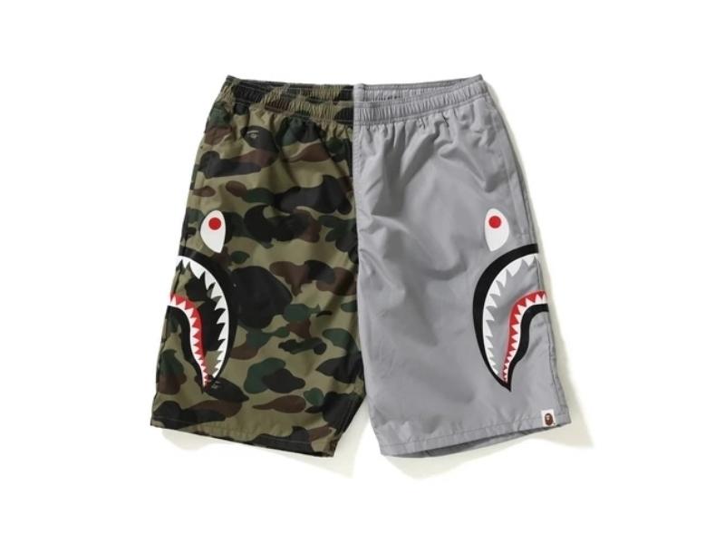 Спортивные шорты BAPE 1st Camo Half Shark Beach Shorts Gray/Green
