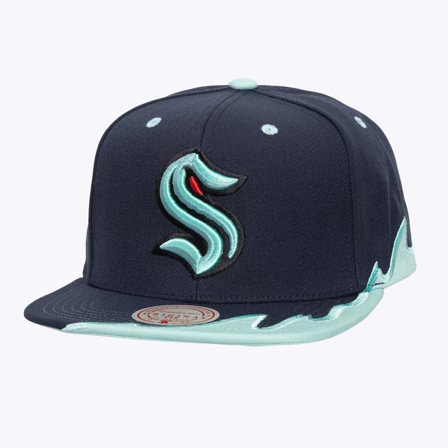 Бейсболка Mitchell & Ness Deep Sea Blue Seattle Kraken Rising Tide OG Snapback Hat