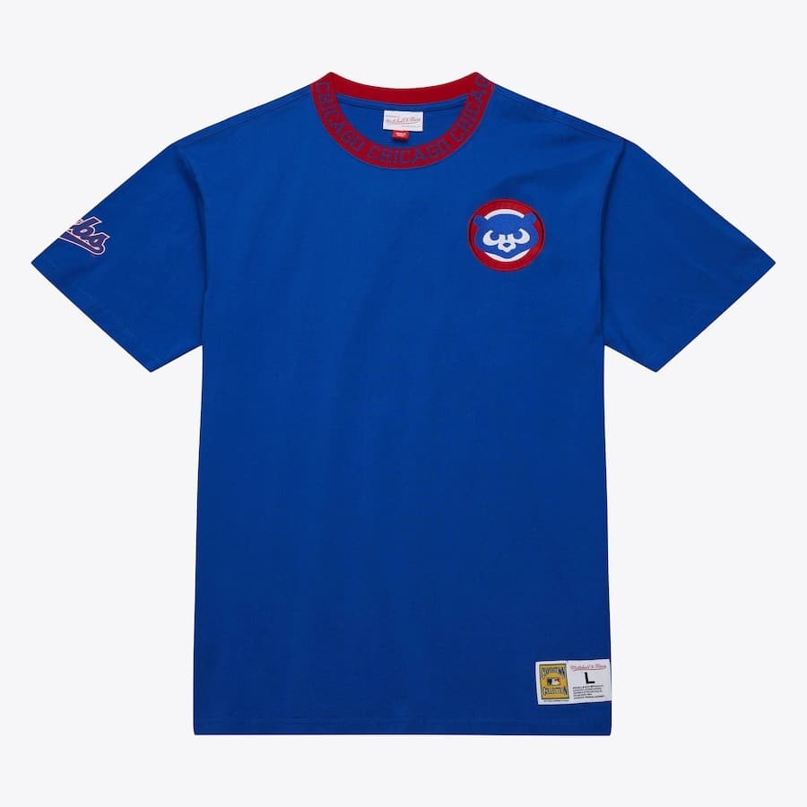 Футболка Mitchell & Ness Royal Chicago Cubs Jacquard Ringer Vintage Logo T-Shirt