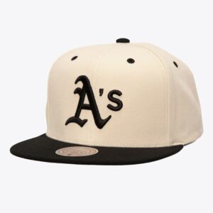 Mitchell-Ness-Cream-Black-Athletics-Logo-Snapback-Hat-300x300