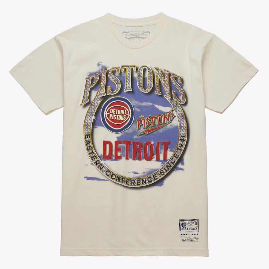 Футболка Mitchell & Ness Natural Detroit Pistons Hardwood Classics Crown Jewels T-Shirt