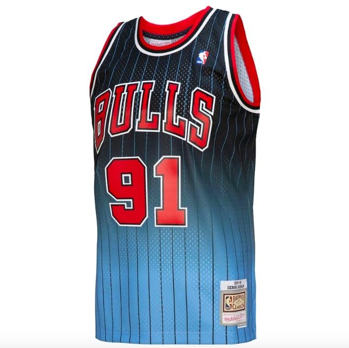 Баскетбольная джерси 1995-96 Chicago Bulls #91 Dennis Rodman Mitchell & Ness Fadeaway Black/Light Blue Jersey