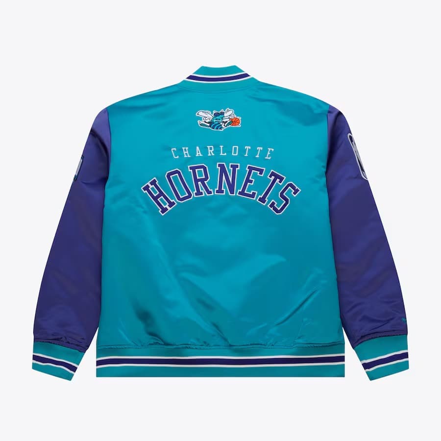 Бомбер Mitchell & Ness Teal Charlotte Hornets Primetime Vintage Satin Full-Snap Jacket