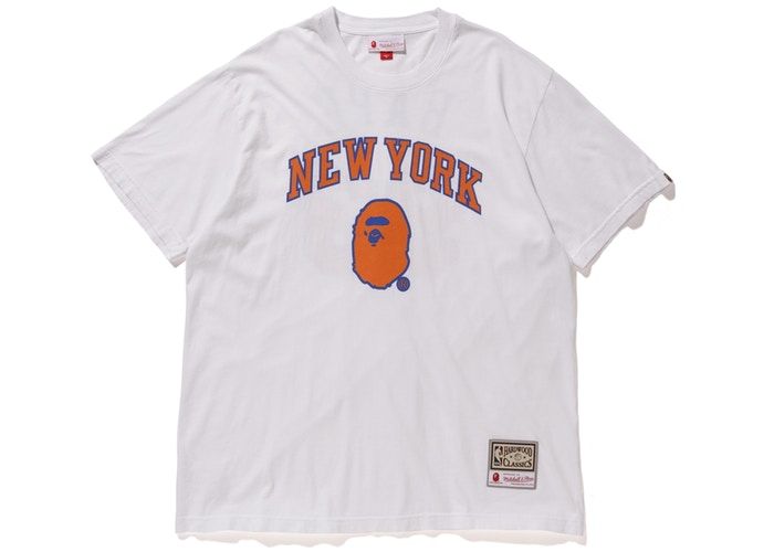 BAPE-x-Mitchell-Ness-Knicks-Tee-White