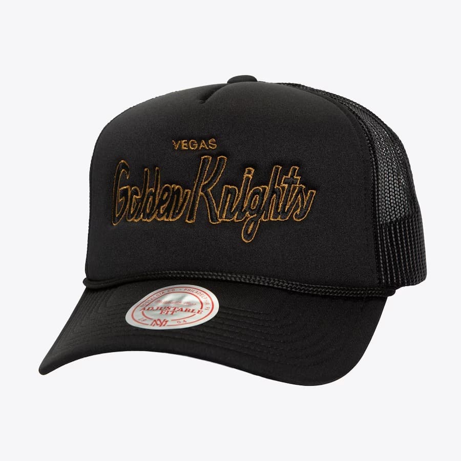 Бейсболка Mitchell & Ness Black Vegas Golden Knights Script Trucker Adjustable Hat