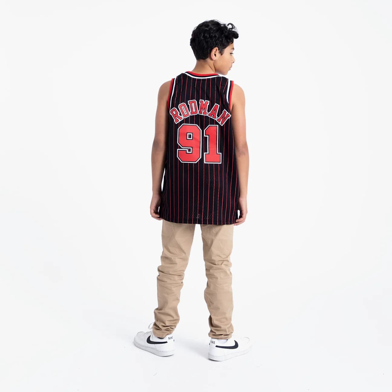 Баскетбольная джерси 1995-1996 Chicago Bulls Dennis Rodman #91 Youth Swingman Hardwood Classic Pinstripe Jersey