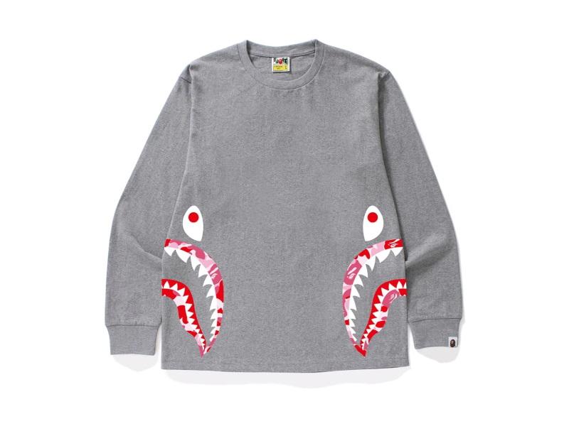 Футболка BAPE ABC Side Shark L/S Tee Grey/Pink