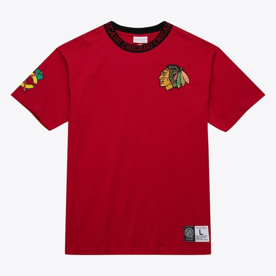 Футболка Mitchell & Ness Red Chicago Blackhawks Jacquard Ringer T-Shirt