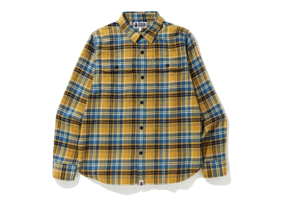 Рубашка BAPE Shark Flannel Check Shirt FW19 Yellow