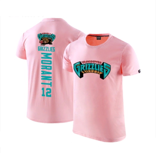 Футболка 2020 Grizzlies 12 Ja Morant Pink T-shirt
