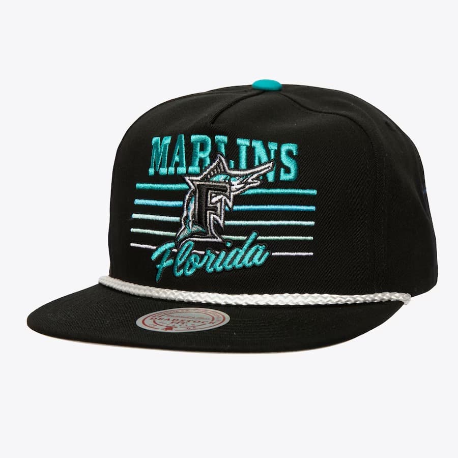 Бейсболка Mitchell & Ness Black Florida Marlins Cooperstown Collection Radiant Lines Deadstock Snapback Hat