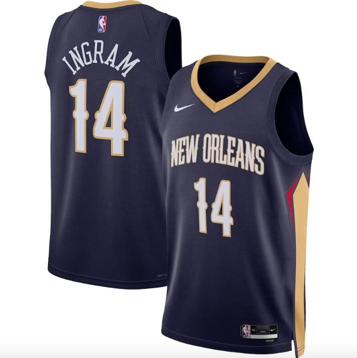 Баскетбольная джерси 2022-23 New Orleans Pelicans #14 Brandon Ingram Swingman Icon Navy Jersey