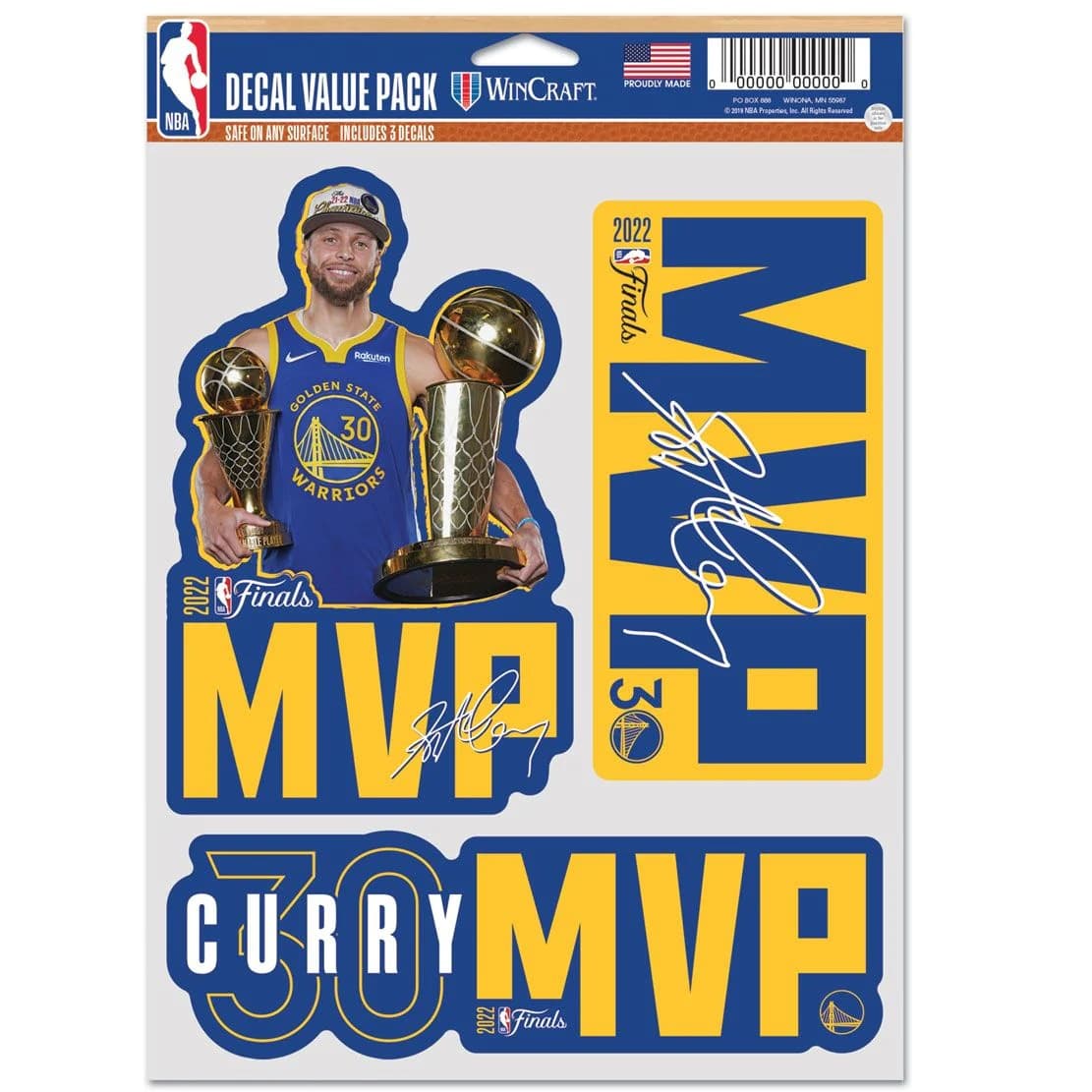 Стикеры Wincraft Stephen Curry Golden State Warriors Decal 3 Pack Decal Stickers
