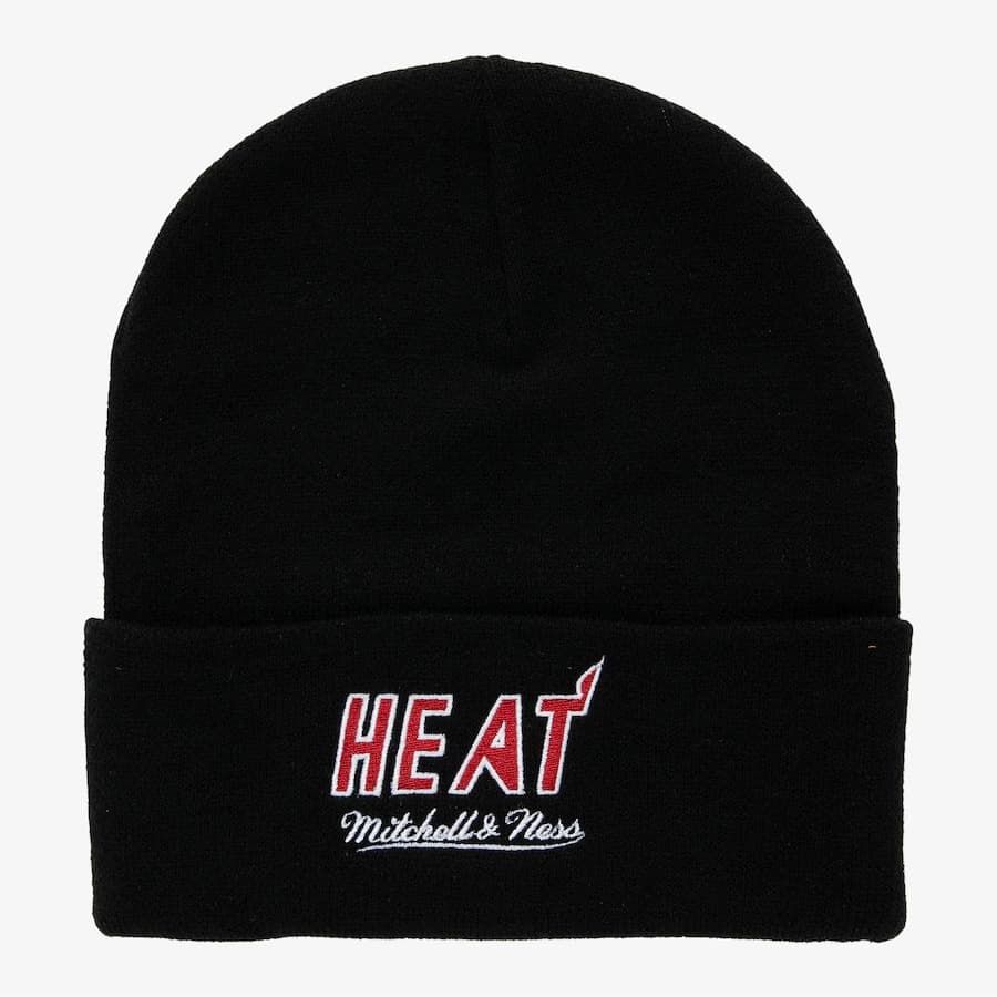 Шапка Mitchell & Ness Black Miami Heat Hardwood Classics Team Origins Cuffed Knit Hat