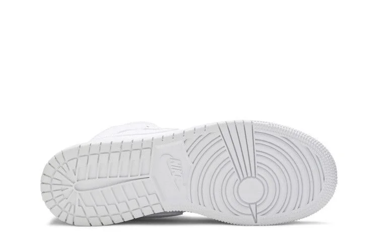 Кроссовки Air Jordan 1 Mid GS 'Triple White Tumbled Leather' 2020