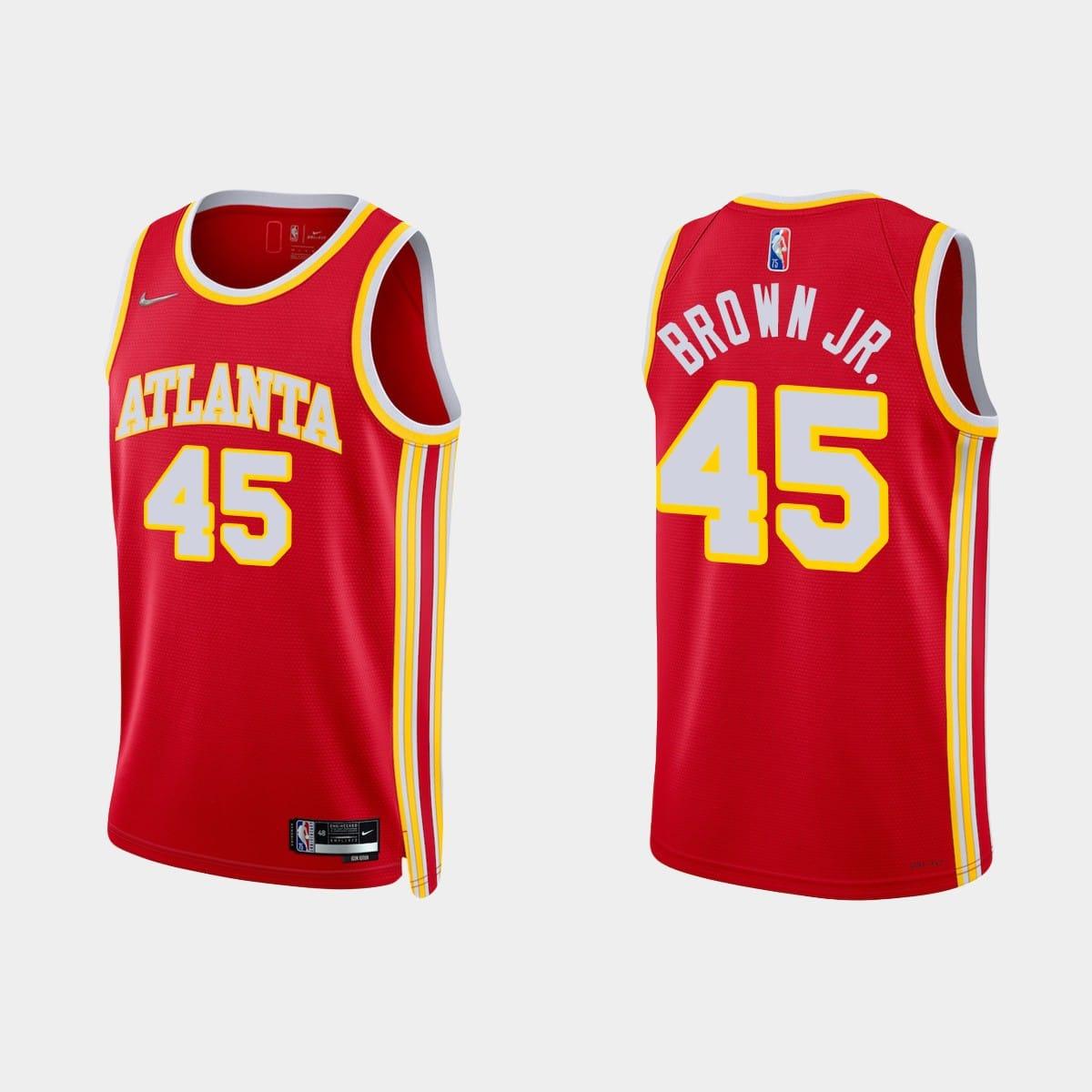 Баскетбольная джерси 2021-22 Atlanta Hawks #45 Chaundee Brown Jr. 75th Anniversary Icon Red Jersey