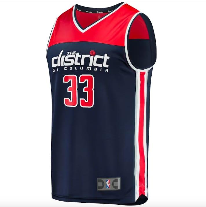 Баскетбольная джерси 2022-23 Washington Wizards #33 Kyle Kuzma Fastbreak Statement Navy Jersey