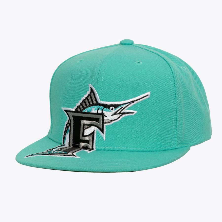 Бейсболка Mitchell & Ness Teal Florida Marlins Cooperstown Collection XL Logo Snapback Hat