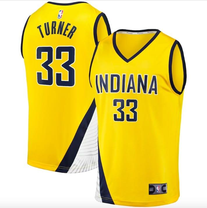 Баскетбольная джерси Indiana Pacers  #33 Myles Turner Fast Break Statement Gold Jersey