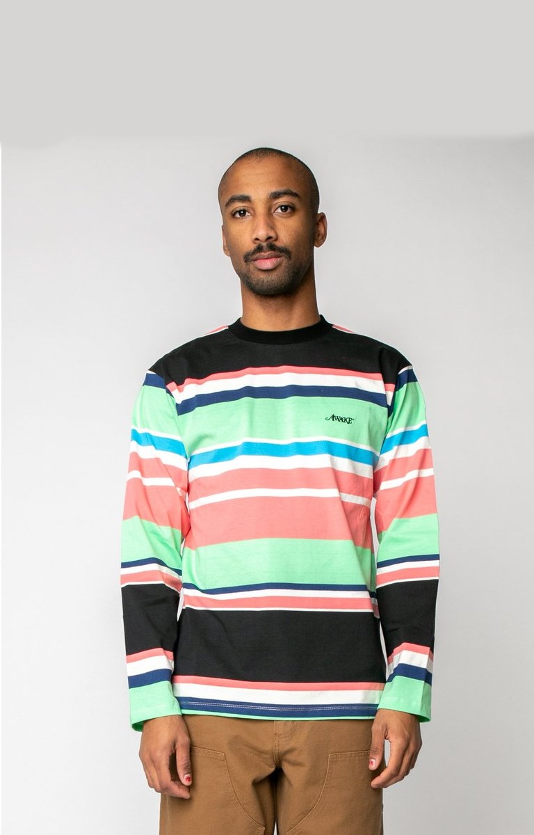 Футболка Awake Embroidered Logo Engineered Stripe L/S T-shirt Black
