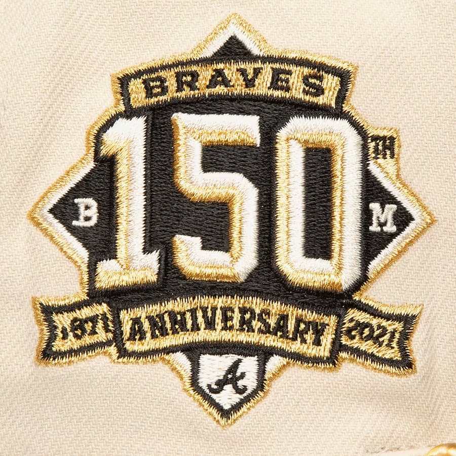 Бейсболка Mitchell & Ness Cream Atlanta Braves Golden Ivory Snapback Hat