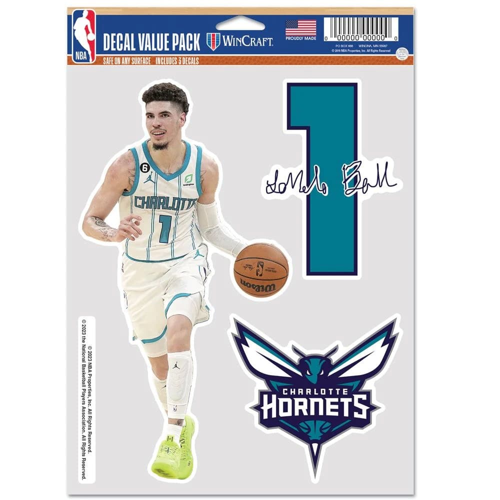 Стикеры Wincraft LaMelo Ball Charlotte Hornets Decal 3 Pack Decals Stickers
