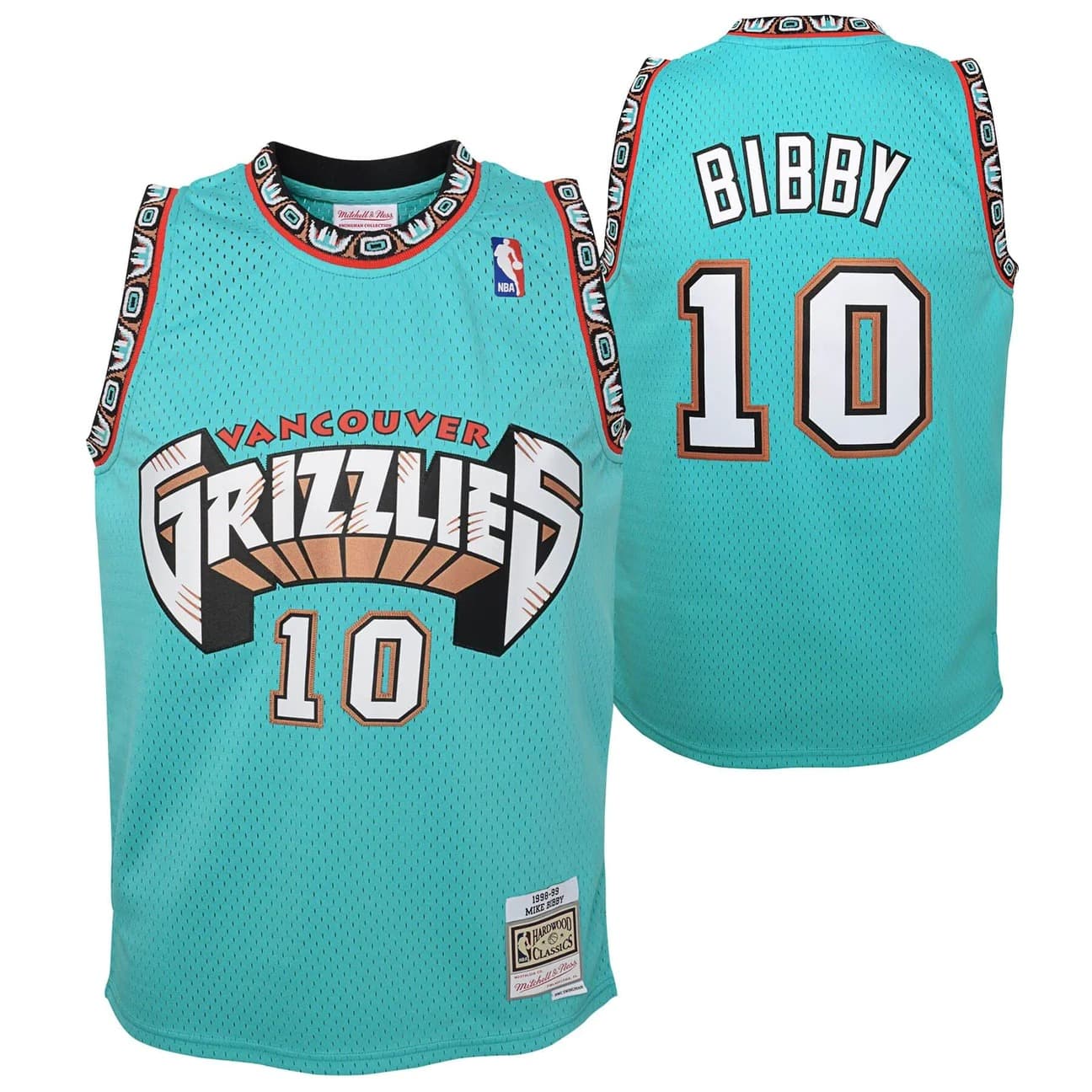 Баскетбольная джерси 1998-99 Vancouver Grizzlies Mike Bibby #10 Youth Swingman Hardwood Classics Teal Jersey