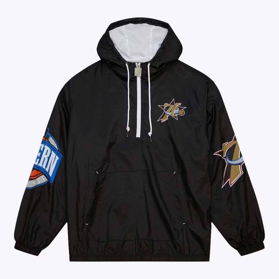 Анорак Mitchell & Ness Black Philadelphia 76ers Team Anorak Quarter-Zip Windbreaker Jacket